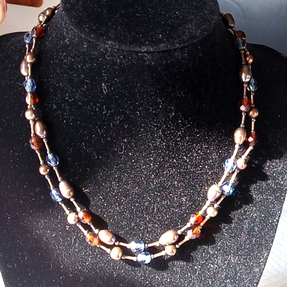 16" Twin Strands of Pearls,Crystals,Sterling Spacers - Picture 1 of 3